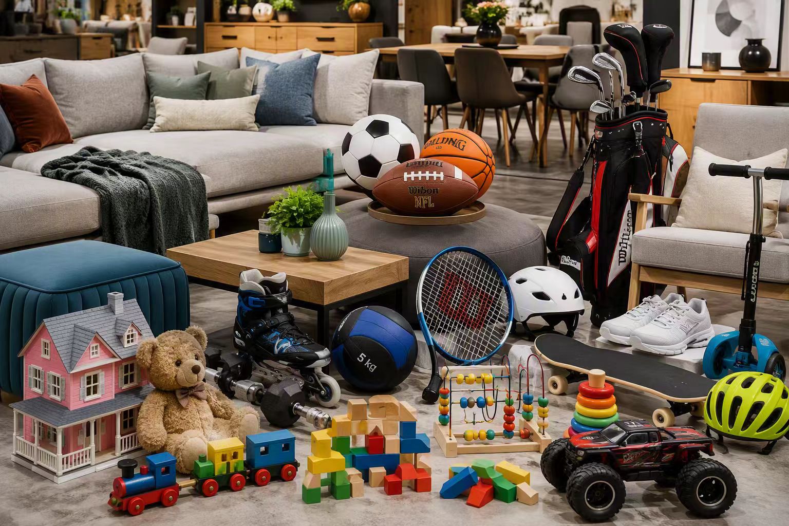 Furniture sporting goods and toys